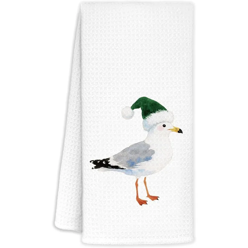 Pack of 1, Christmas Seagull Beach Kitchen Towel, Nautical Wind Christmas Bird Hand Towel, Bathroom Towel