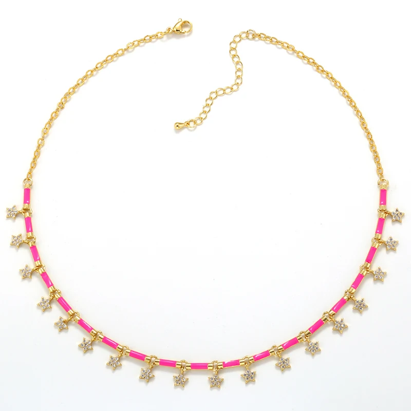 

ZHUKOU NEW Trendy Enamel necklace for women Star Rectangle charms Necklace chains women dinner party Jewelry wholesale VL254