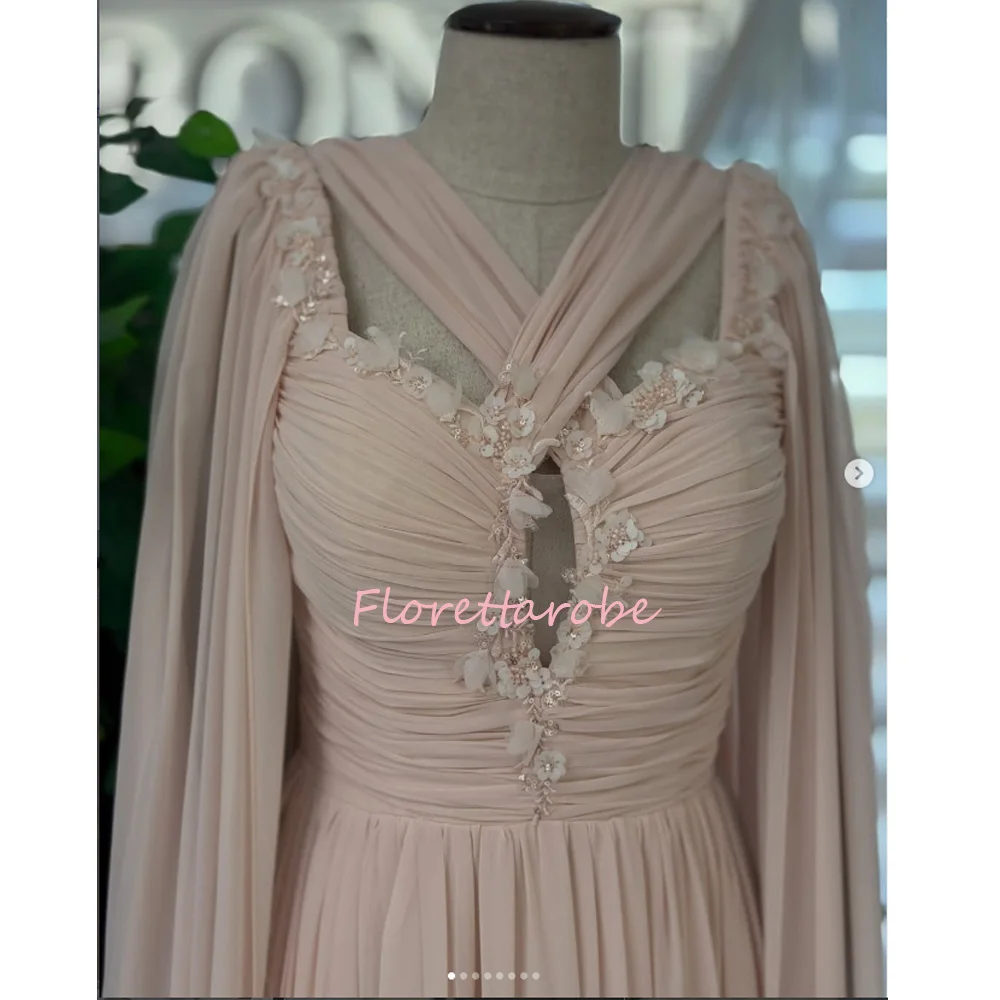 Customized High Quality Chiffon Applique Pattern Evening Dresses A-line V-neck Long Celebrity  Prom Dresses