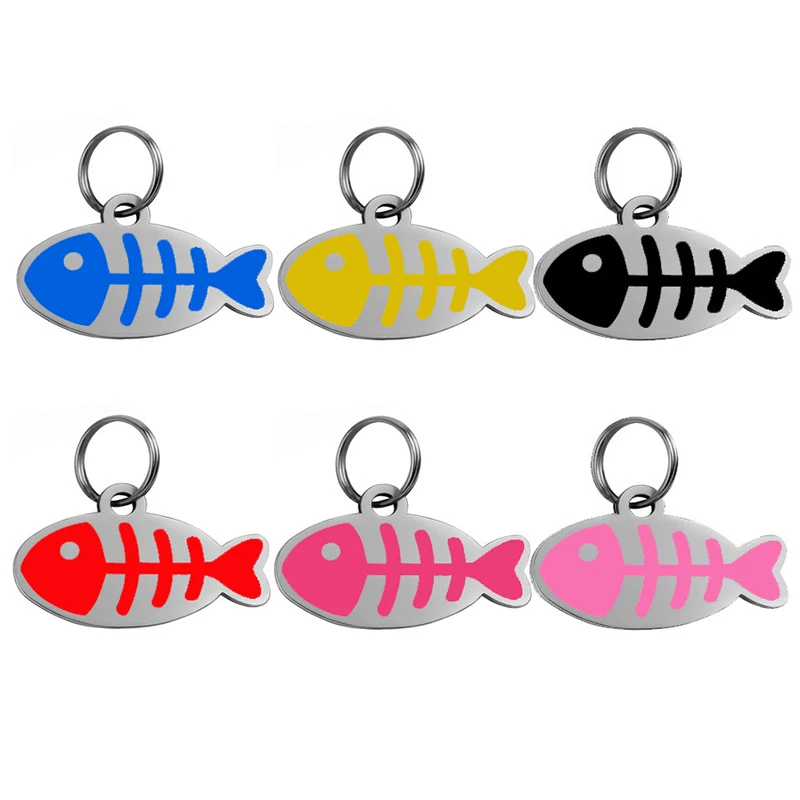 Personalized Cat Id Tags Engraved Puppy Kitten ID Name Collar Tag Fish Shaped Anti-lost Pendant Customized Kitty Nameplate Gift