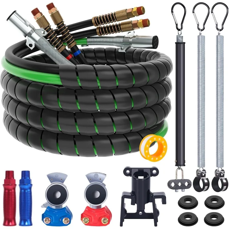 15 FT Semi Truck Air Line Kit with Gladhands, Air Line Holder, Springs & 7 Way Trailer Cord