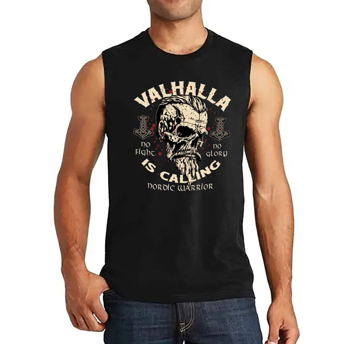 

No Fight No Glory Valhalla Calling Nordic Warrior Tanktop Новая 100% хлопок с круглым вырезом Летние повседневные мужские жилеты Футболка без рукавов