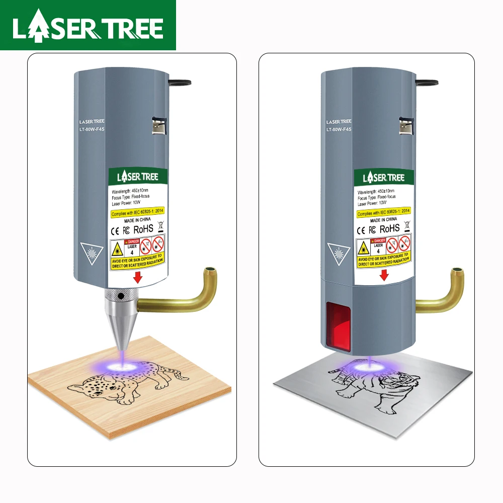 LASER TREE 5W/10W Fixed Focus Laser Head with Air Assist Nozzle 450nm TTL Laser Module for CNC3018 Engraving & Cutting DIY Tools