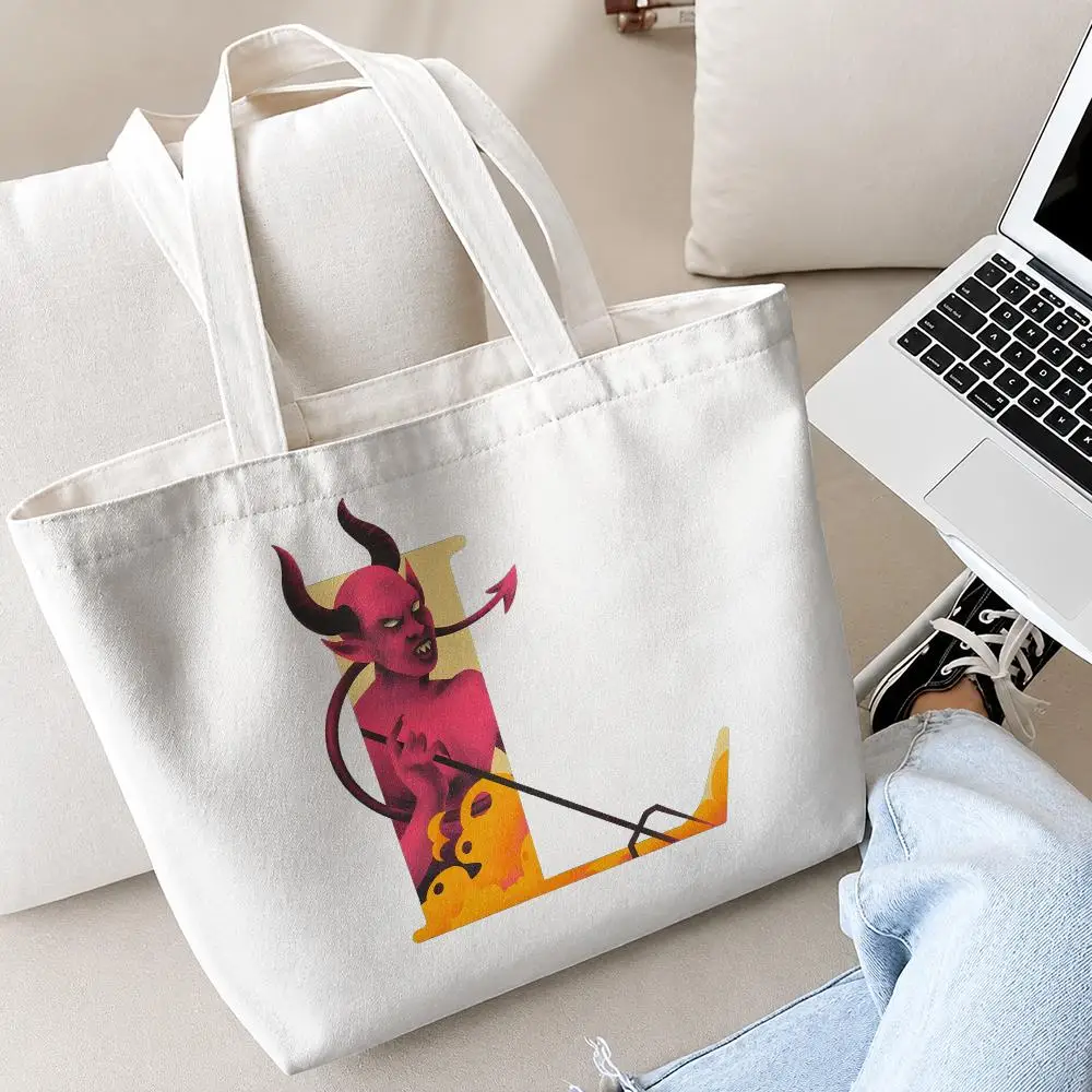 Design Creative Interesting Letters Storage Bags 2PC Printed Canvas Shopping Bag Set with Zipper Pouch Tote for Daily Use
