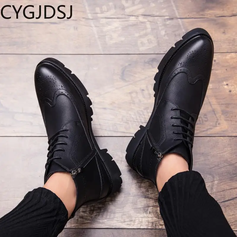 Leather Shoes for Men Ankle Boots for Men Casual Shoes for Men Werkschoenen Casuales Platform Boots Leather Boots Zapatos Hombre