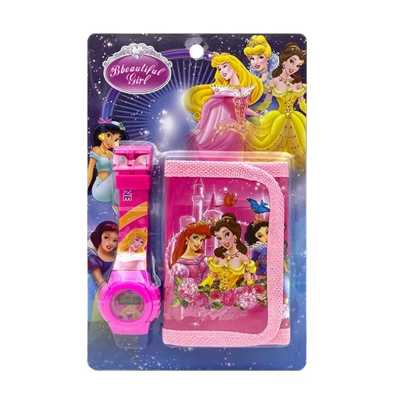 Disney Frozen Horloge Portemonnee Set Sneeuwwitte Sofia Anime Figuur Speelgoed Horloges Spiderman Auto Cartoon Kids Portemonnee Jongens Meisjes Geschenken