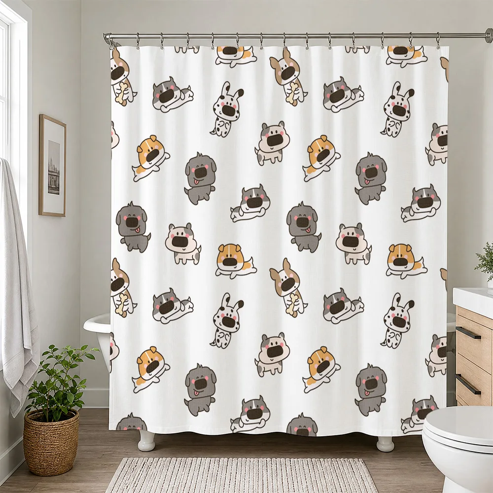 Waterproof Cartoon Dog Pattern Shower Curtain Bath Liner Fun Puppy Shower Curtain for Bathroom Home Decor
