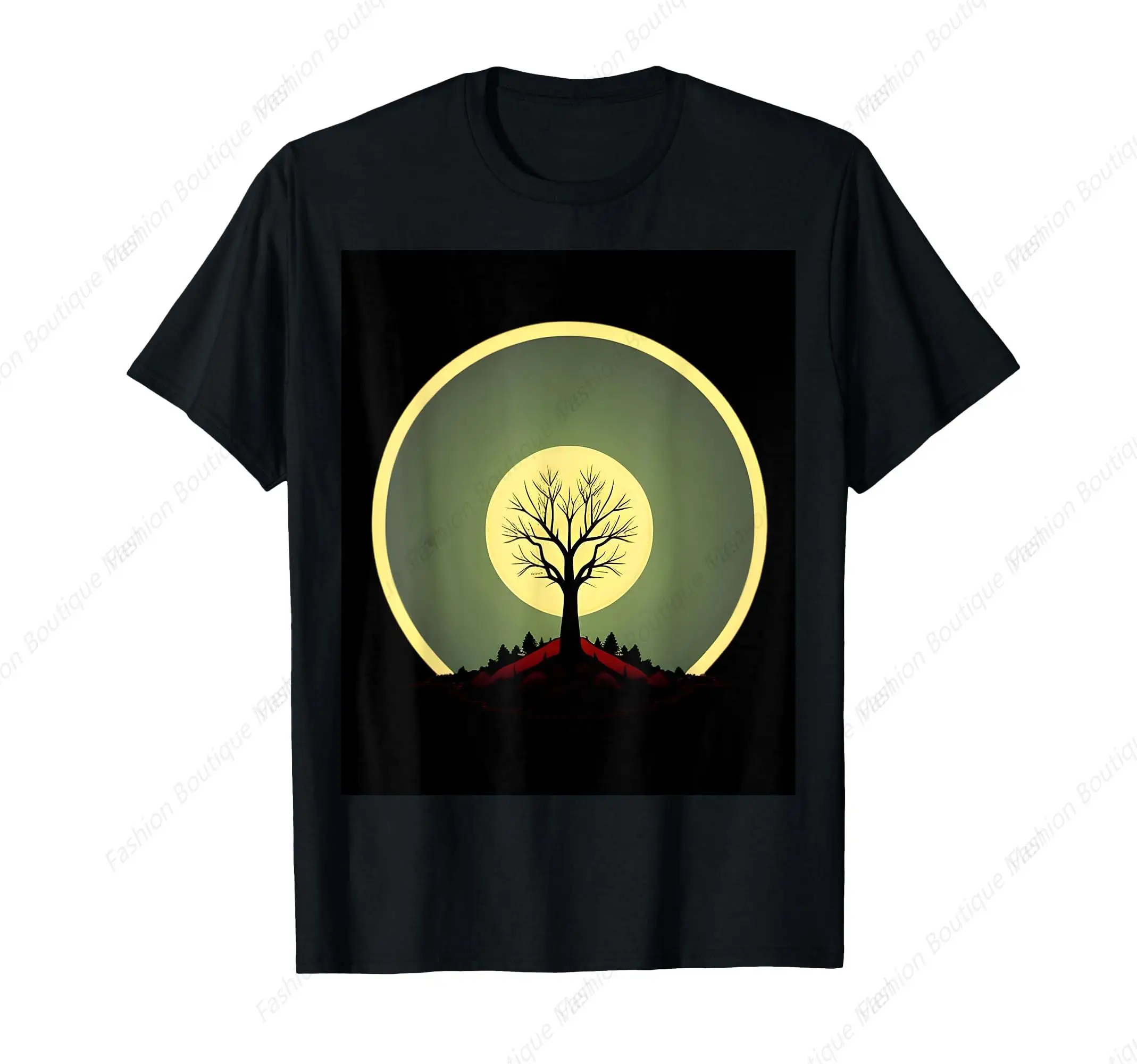 

Majestic Lone Tree Moonlight Canvas Serene Nature Scenery T-Shirt Streetwear Soft Breathable Oversize Trend Female Clothes