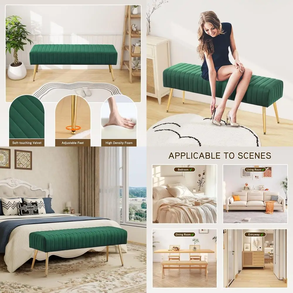 

Зеленая бархатная банкетка Green Velvet 44 с золотыми ножками: удобный акцентный пуфик для столовой, гостиной или спальни