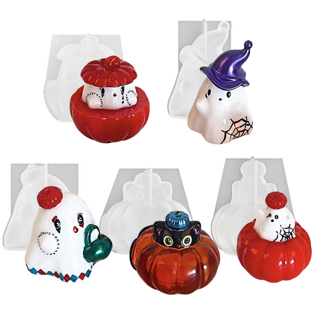 Süße Kürbis Geist Kerze Harz Form DIY 3D Halloween Duftkerze Seife Handwerk Geschenke Gips Silikon Form Party Ornamente
