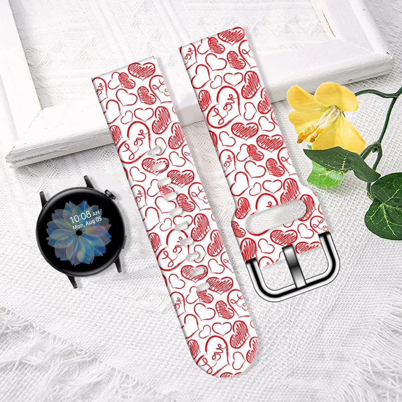 Cinturino rosso con stampa di San Valentino per Samsung Galaxy Watch 7/6/5/4, cinturino universale da 20mm 22mm adatto a 40mm 44mm Xiaomi Huawei Amazfit