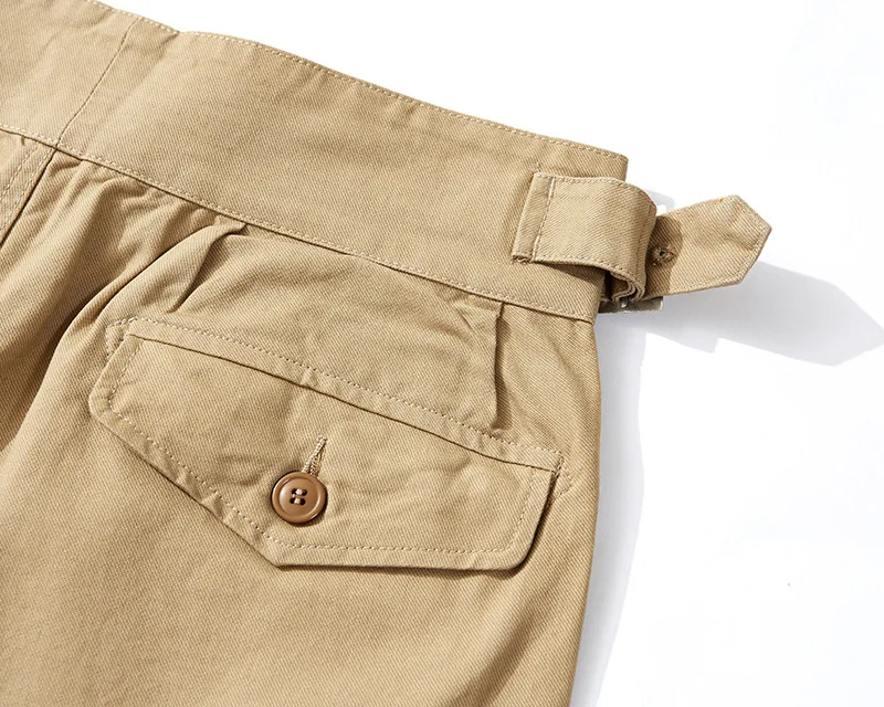 2025 American Autumn Vintage British 100% Cotton Army-Inspired Gurkha Pants - Men's Relaxed Fit Khaki Trousers Retro OKONKWO