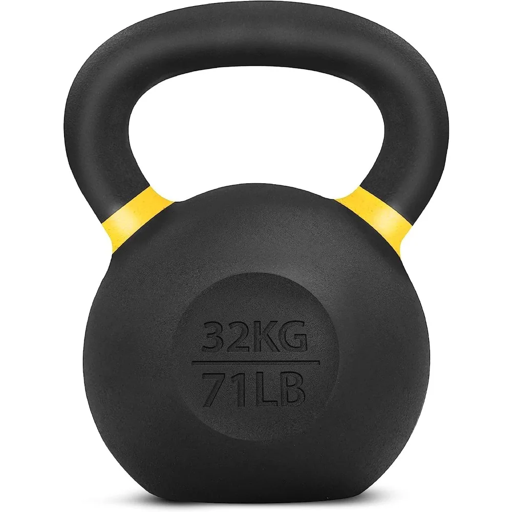 

Powder Coated Kettlebell with Cast Iron Core Non Slip Handle Flat Bottom Strength Training
