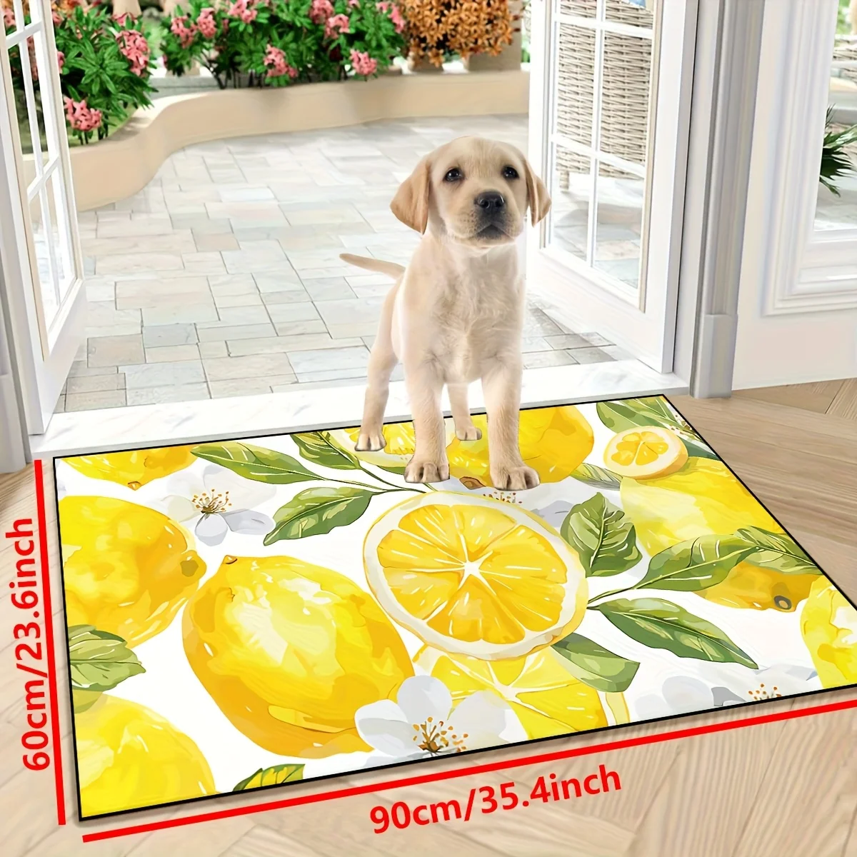 2D Flat Yellow Lemon Fruit Labrador Puppy Summer Fresh Flannel Door Mat Non Slip Citrus Pet Rug For Kitchen Entryway Floor