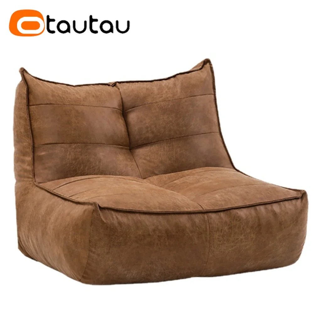 OTAUTAU Faux Retro Suede Leather Bean Bag Cover Without Filler Lazy Chaise Lounger Floor Sofa Bed Big Couch Pouf SF151