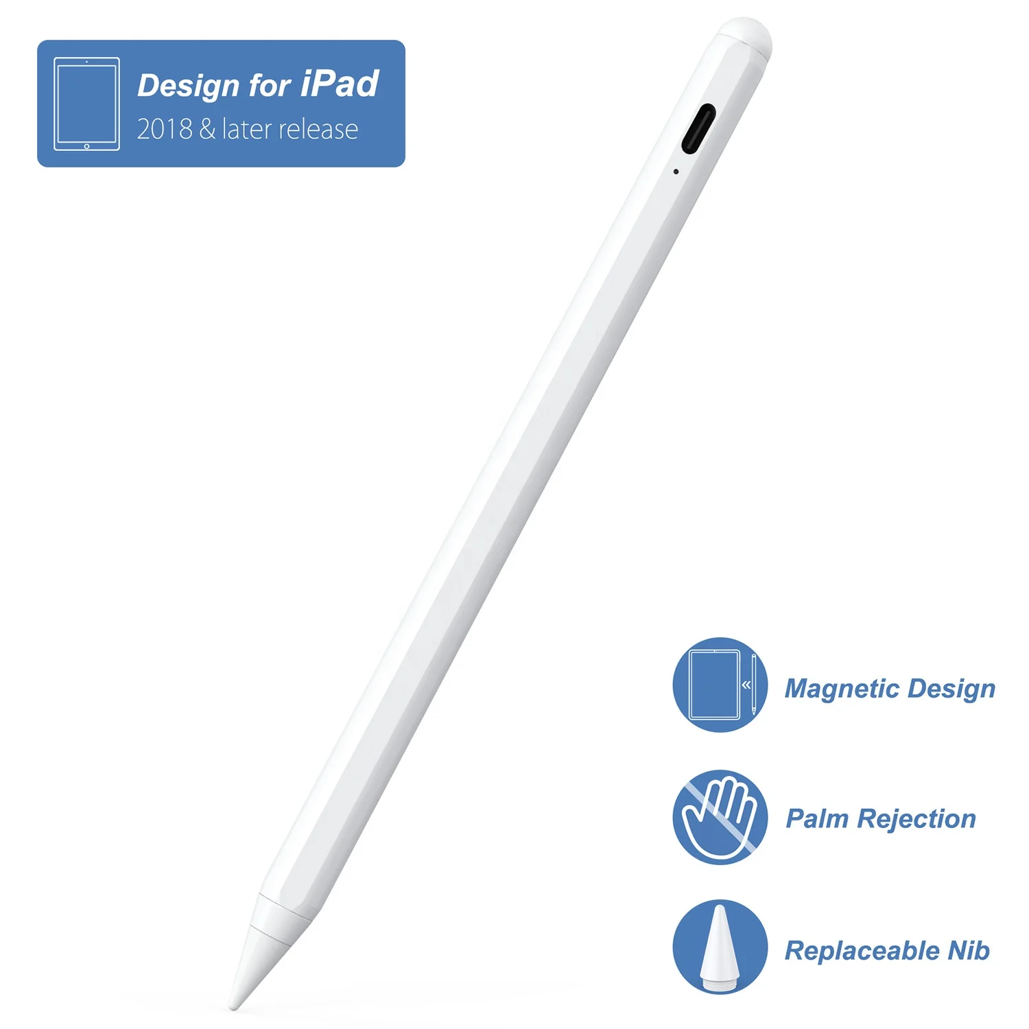

Активный стилус для iPad 2018-2024 Air3/4/5 Mini5/6 pro 12,9, совместимый с Apple Pencil, захват ладони, чувствительность к наклону