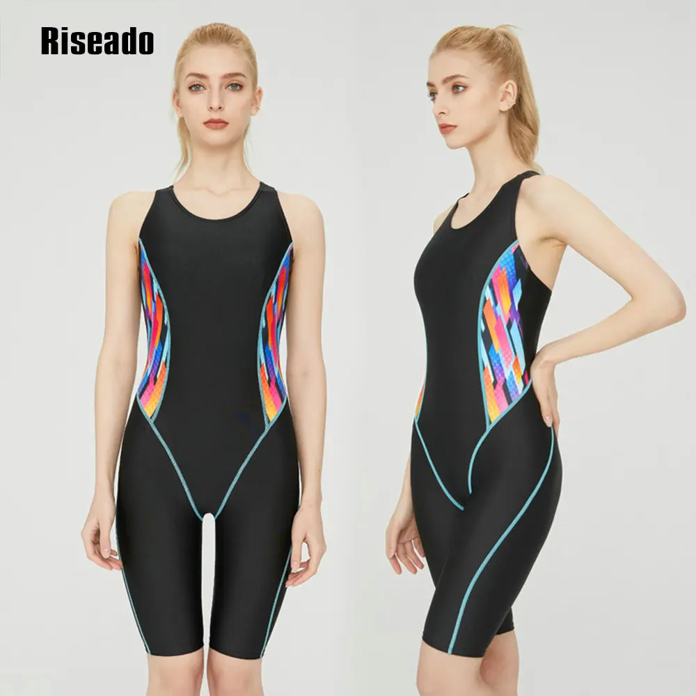 Riseado Boyleg One Piece Swimsuit Women\'s Swimwear Racerback Bodysuit Slim Solid Rashguard Sporty Swimming Suit For Young Girls