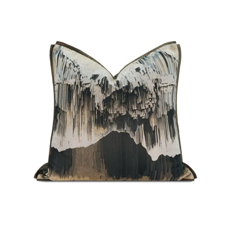 Oriental Ink Wash Art Pillow Textured Jacquard Cushions Abstract Landscape Decorative Pillow Cover For Luxury Sofa Bedroom Decor