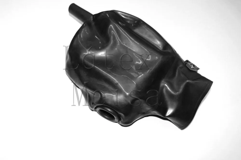 Nouveauté trous de cheveux et bouche roulante design masque de combinaison en latex noir narines ouvertes et bouche de couleur noire unie