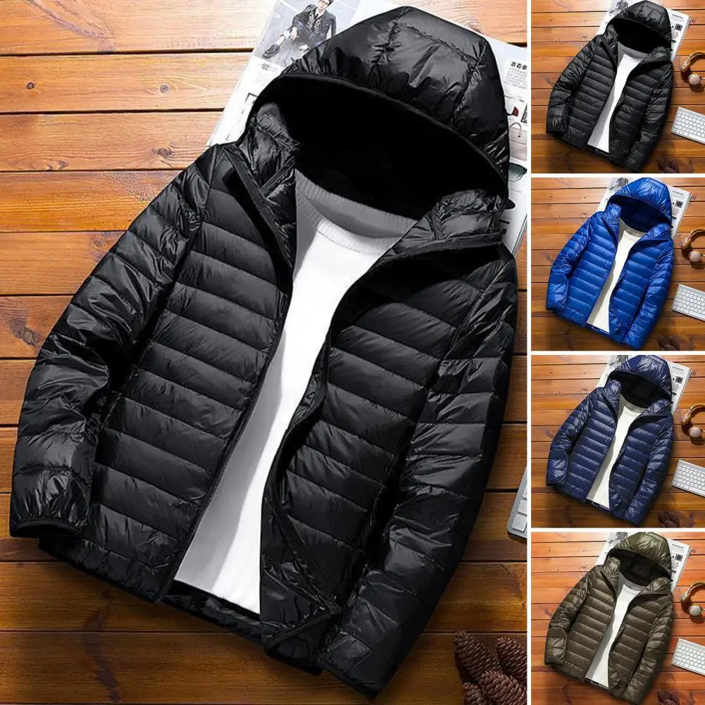 Men Cotton Coat Men's Hooded Cotton Quilted Jacket with Zipper Placket Lightweight Outerwear Coat for Winter Warmth Style Men