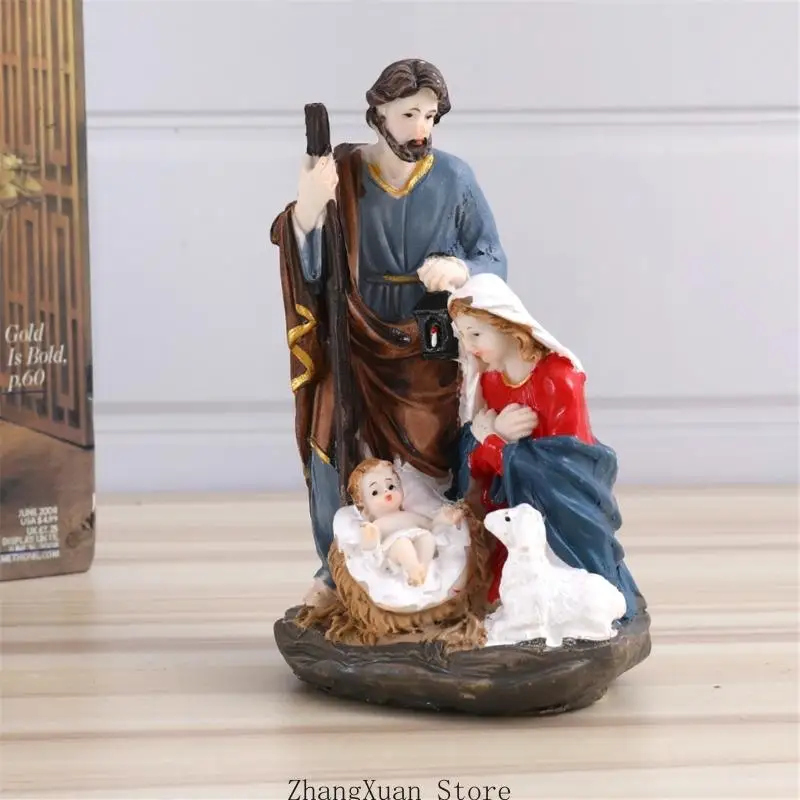Weihnachtskrippe für den Innenbereich, Statuen der Heiligen Familie, Weihnachtskrippenfigur für die Regalauslage oder den – Detail 10