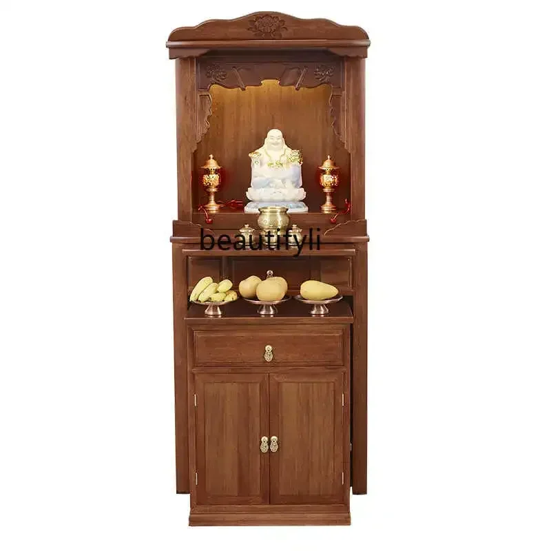 

A16 Buddhist shrine stand cabinet solid wood modern new Chinese shrine golden silk teak Buddhist shrine cabinet Bodhisattva cabi