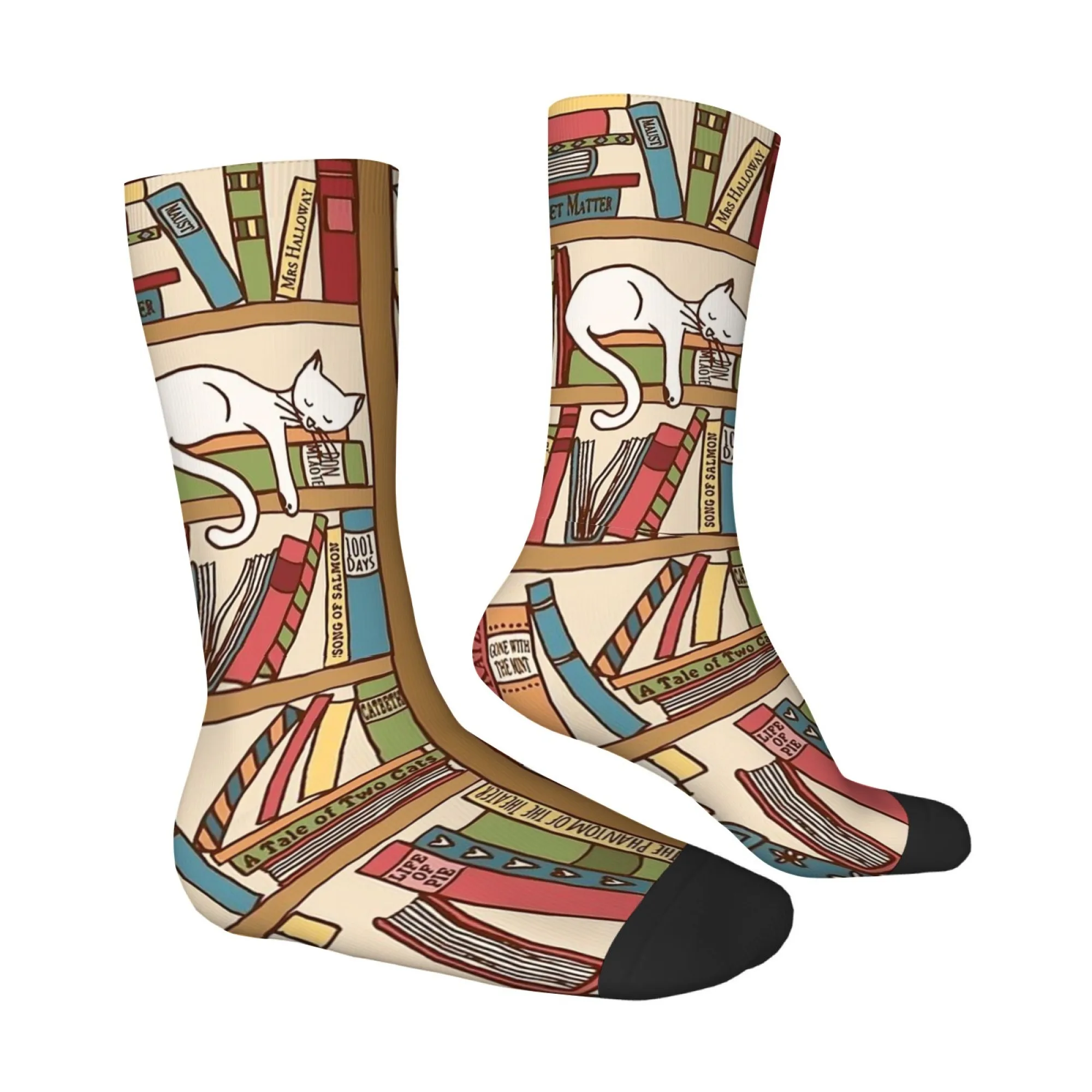 

Cute and Adorable Cat-print Library Style Men's Socks Funny Cartoon Harajuku Style Socks Comfortable Soft Breathable Socks