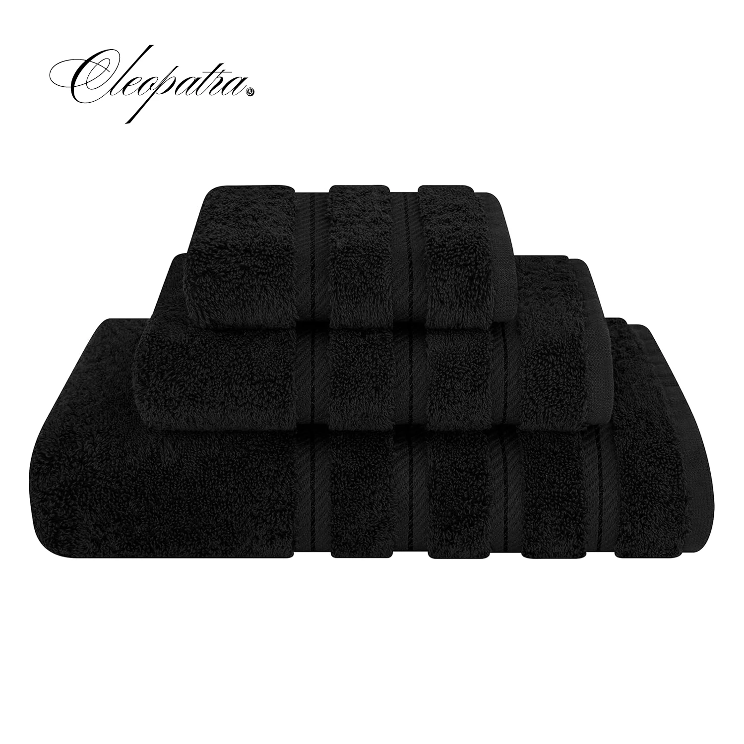 

Cleopatra Premium 3 Piece Towel Set 1 Bath Towel 1 Hand Towel 1 Washcloth 100% Cotton Turkish Towel for Bathroom Black Towel Set