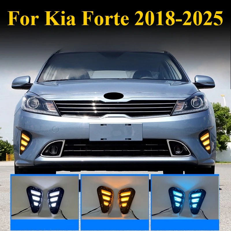 

​​For Kia Forte 2018-2025: Tri-Color LED DRL Fog Lights - RGB Sequential Turn Signals & IP68 Waterproof (Plug & Play)​