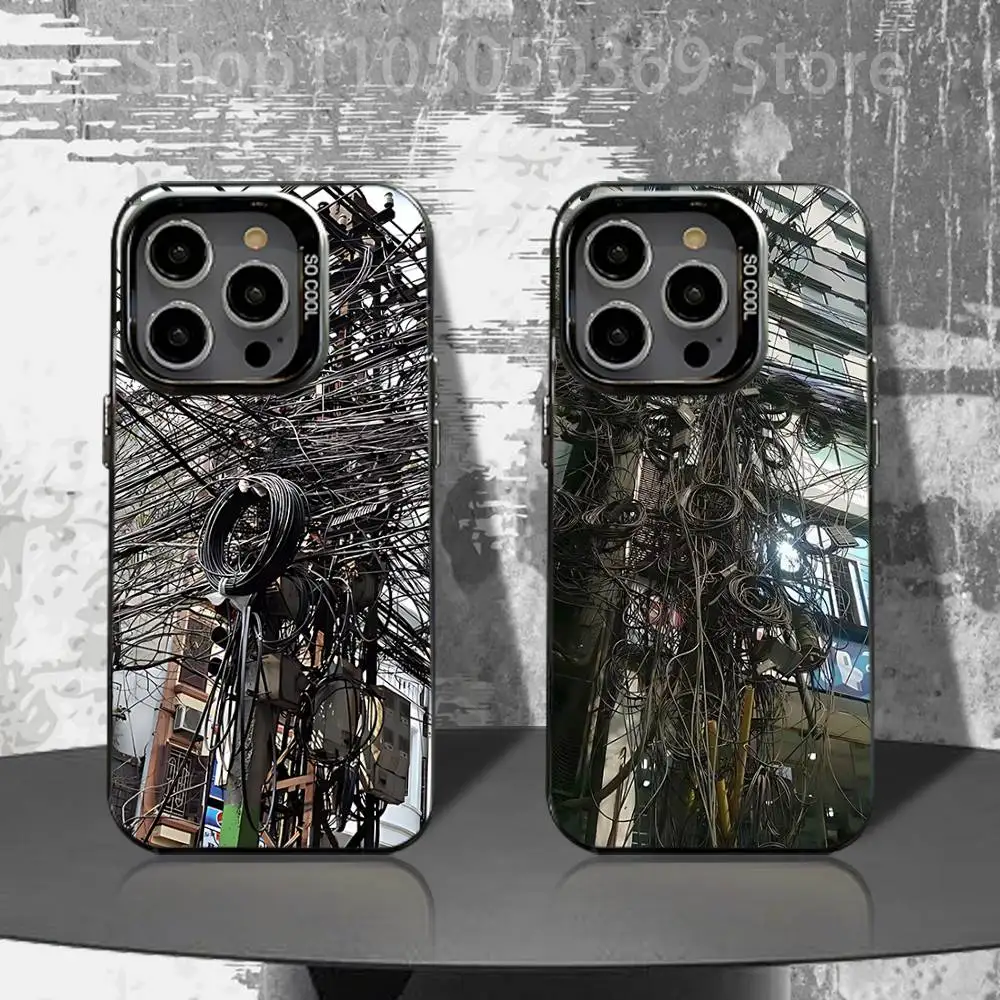 

Vintage Wires Messy Rusty Phone Case For iPhone 16,15,14,13,12,11,Pro,XS,Max,Plus,Mini,SE4,E Black Matte Shockproof Cover