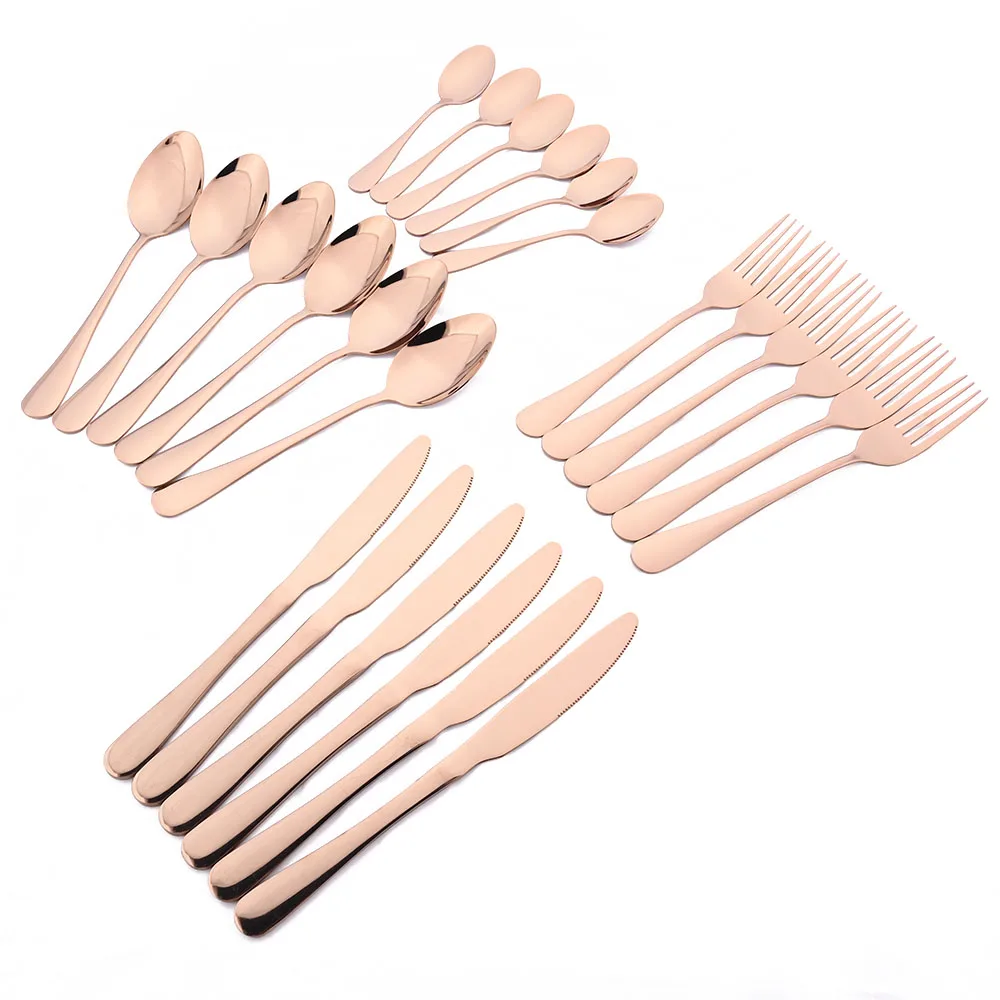 Christmas 24Pcs Rose Gold Dinnerware Cutlery Set Stainless Steel Dinner Flatware Knife Fork Spoon Luxury Tableware Gift Box