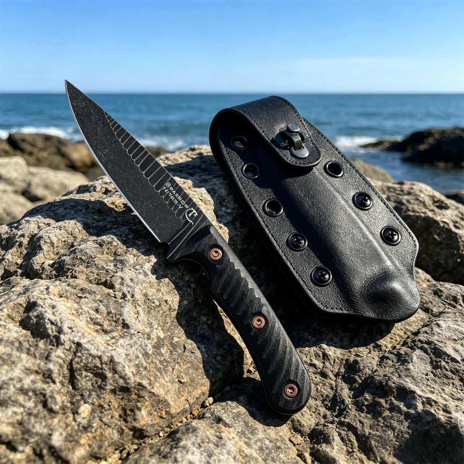 Premium EDC Fixed Blade Knife, Stonewashed D2 Steel for Rust Resistance, Ultra-Grip Contoured G10 Handle, for Camping Fishing