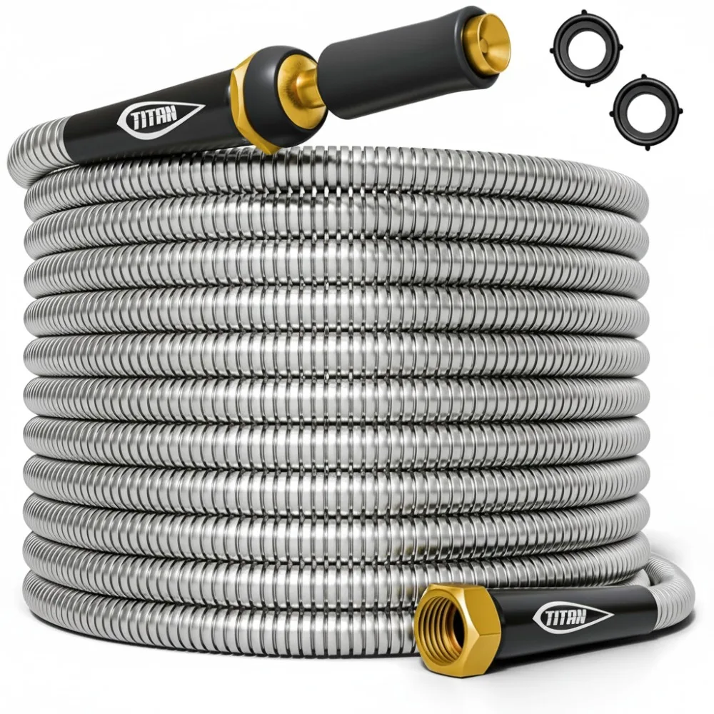 

15FT Stainless Steel Garden Hose - Flexible, Kink-Free, Lightweight, Durable Metal Water Hose with Brass Fittings 500 PSI