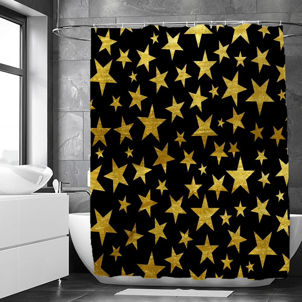 Five-pointed star Hexagonal Geometric Pattern Shower Curtains Bathroom Bathtub Decoration Bath Curtain Home Decor with Hooks