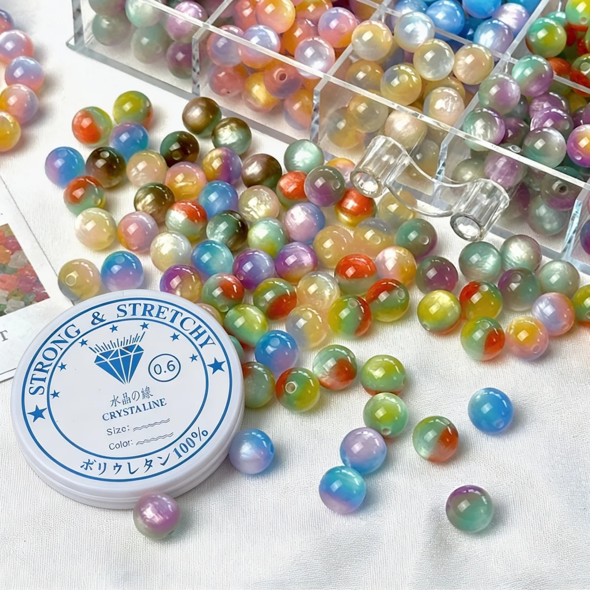 8-10mm Acrylic Gradient Beads Multi-Color with Free Crystal Thread Handmade DIY Jewelry Making Beads Loose Beads Accessories