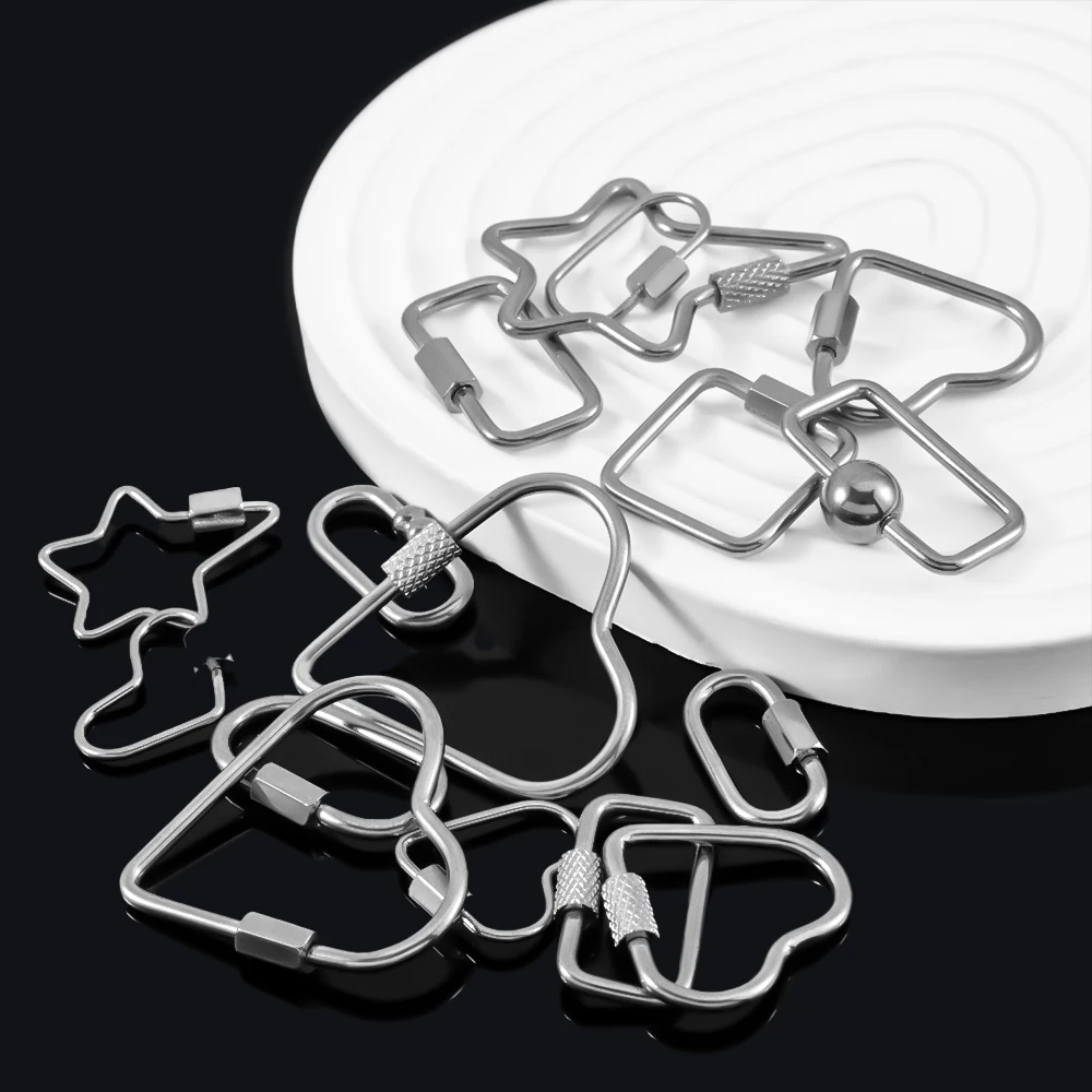 5 stücke Edelstahl D Oval Herz Form Locking Karabiner Schraube Clip Link Haken Für DIY Schlüsselbund Halter Halskette Schmuck Machen – Detail 5