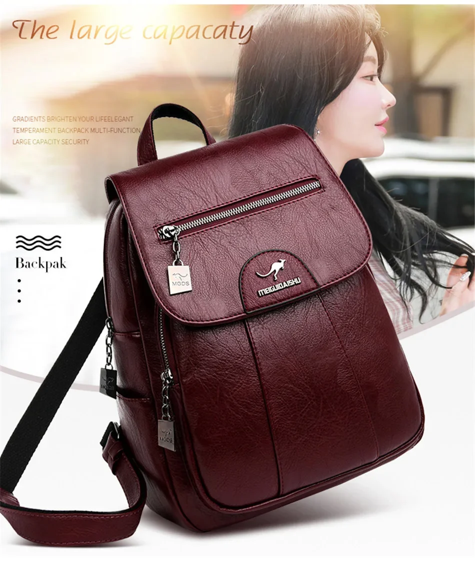 

New Women Leather Backpacks High Quality Female Vintage Backpack for Girls School Bag Travel Bagpack Ladies Sac A Dos Back Pack