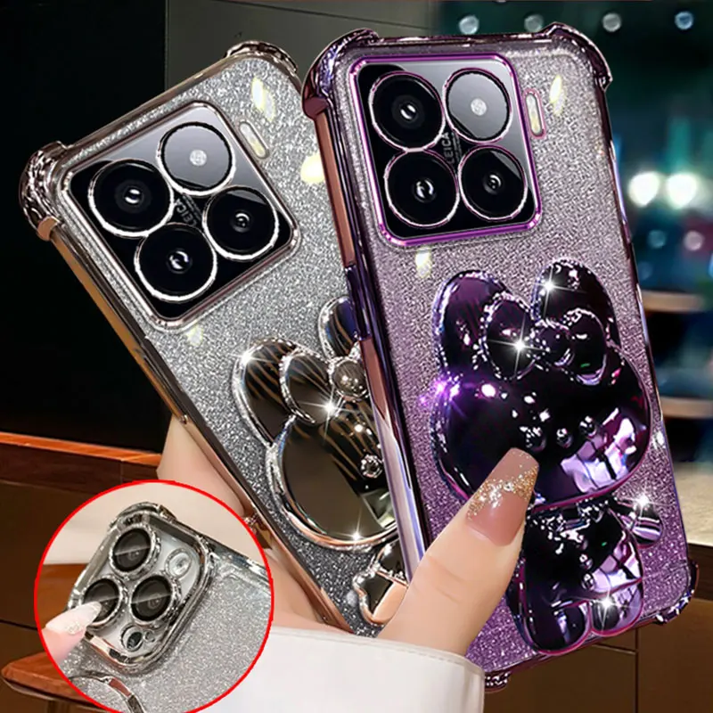 Luxury Crystal Chain Xiaomi15 Case,Shockproof Holder Cover For Xiaomi 15 14 14T pro ultra 11Lite Glitter Cute Mirror Phone Case