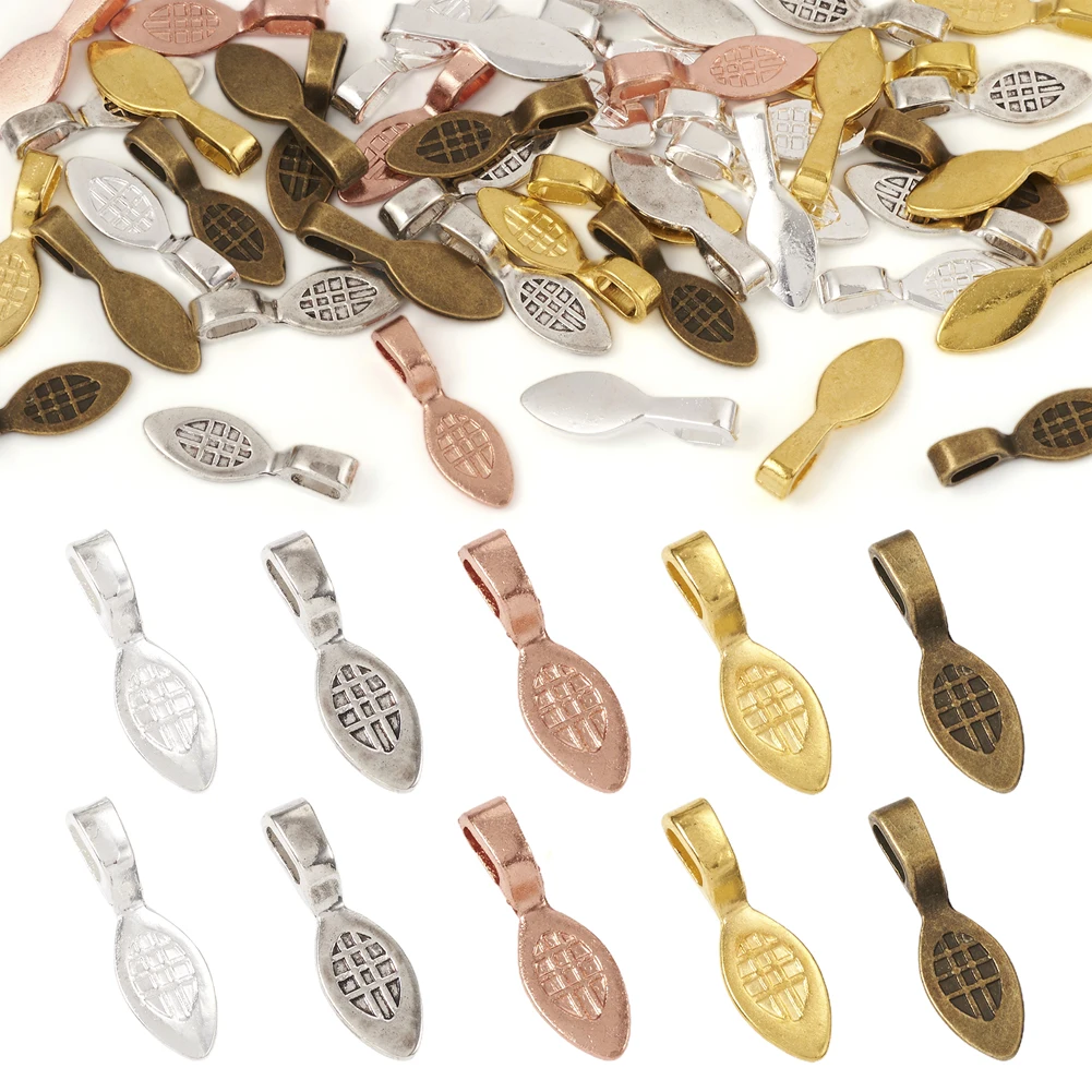 50Pcs Alloy Glue-on Flat Pad Bails Leaf Connectors Charms For DIY Jewelry Making Necklace Crafting Bracelet Pendants