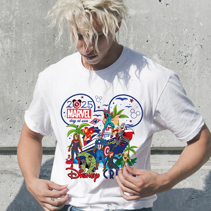 

Disney Cruise Line Marvel Day At Sea 2025 Printed Men's T-Shirt Adult Top Cotton Short Sleeve Loose Clothing