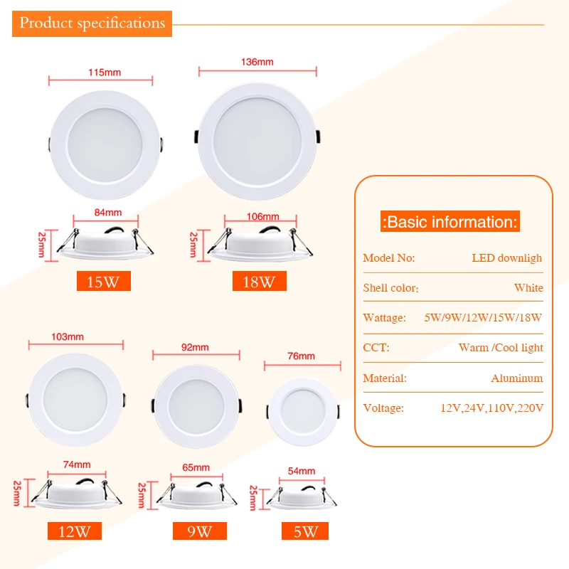 Imagem -02 - Impermeável Led Downlight para Decoração Luz de Painel Interior Lâmpada do Teto Spot Light ac 110v 220v 5w 9w 12w 15w 18w cc 12v 24v