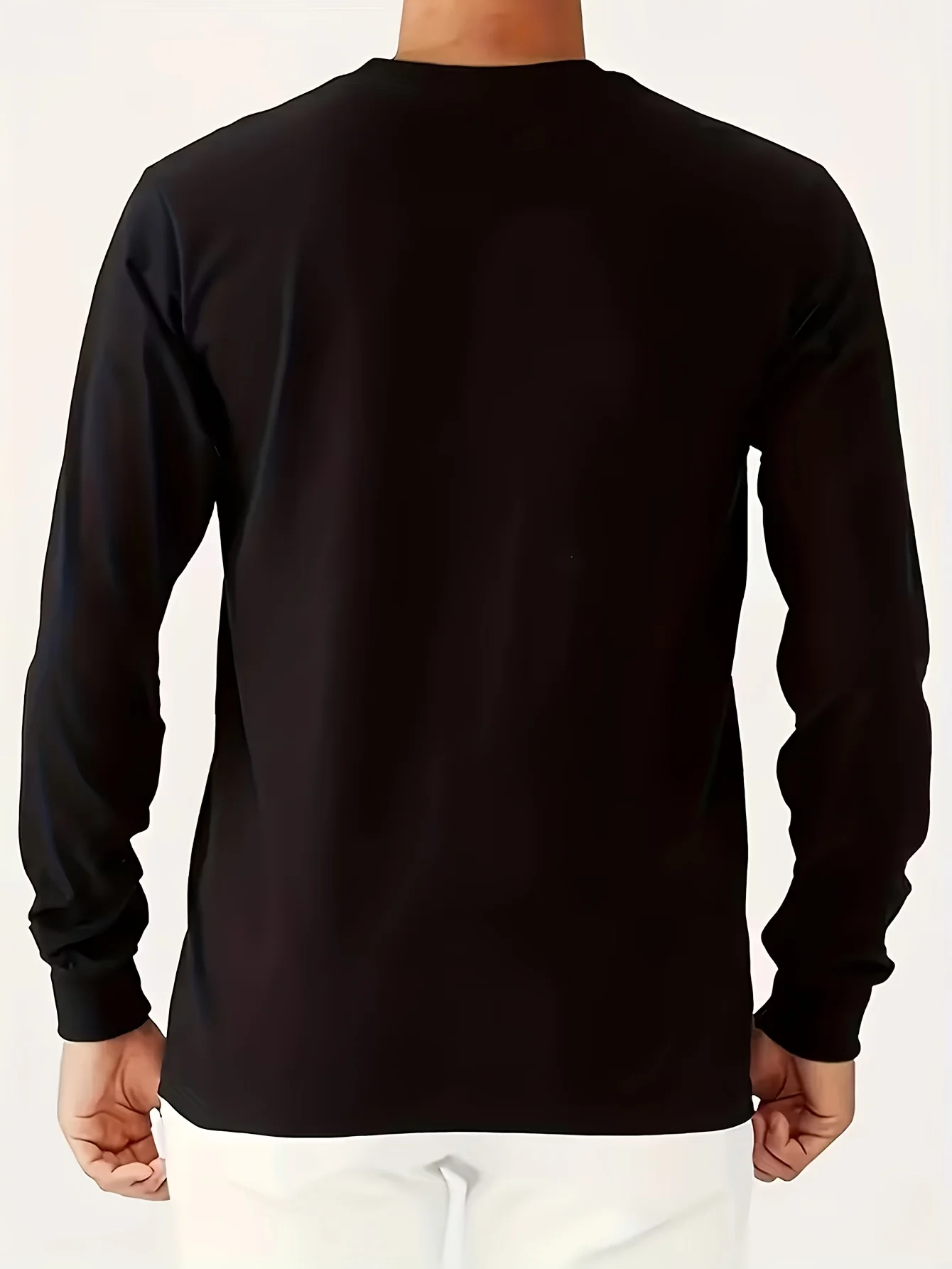 Men's Black Long Sleeve Crew Neck Cotton T - Shirt, Cute Cat on Box Graphic Print, Casual Soft Sweatshirt, Outdoor Comfortable Top with Pockets for Daily Wear