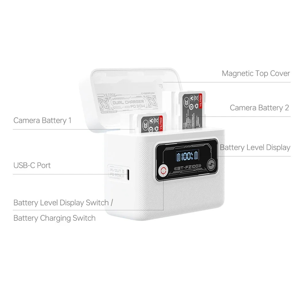 Viltrox 30 ワット高速充電カメラバッテリー充電ケース電源銀行ソニーニコン富士フイルムキヤノン 5500mAh 容量液晶モニター