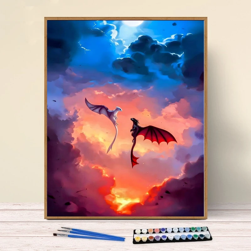 

Цифровая картина по номерам «Мастер по дрессировке драконов»: мультяшный декор для дома, подарок ручной работы