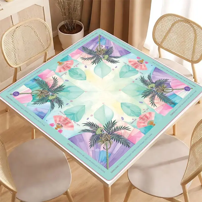 VIKAMA Watercolor Tropical Palm Monkey American Mahjong Mat Silent Non Slip Foldable Square Game Pad Pastel Summer Desktop Decor