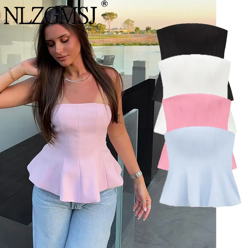 Nlzgmsj 2025, sexy, schick, für Damen, gelb, trägerlos, kurze Weste, neue Mode, Frühling, Sommer, Urlaub, Abend, Club, Tops