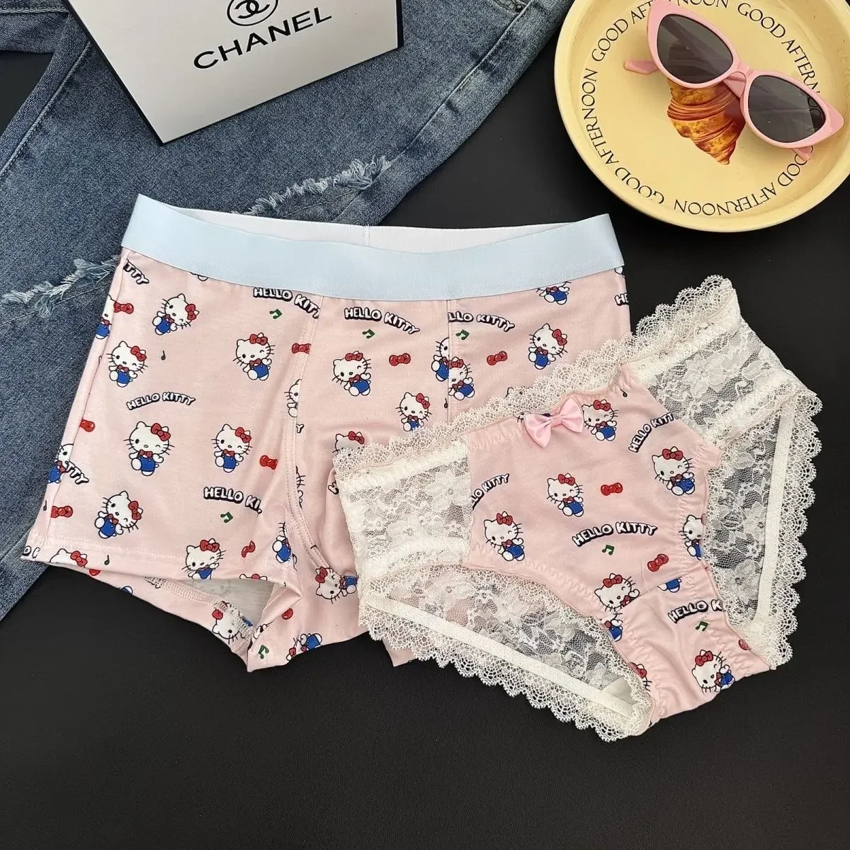 

Sweet Hello Kitty Couple Underwear Male Female Girl Angle Cartoon Cute Shorts Briefs Suit Anime Cartoon Clothes Birthday Gift