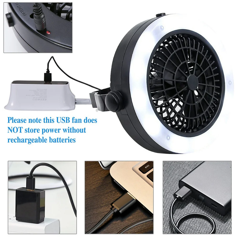 

Led Camping Fan Lamp Usb Portable Outdoor Tent Light 3D Air Outlet Anti- Light For Hiking Fishing