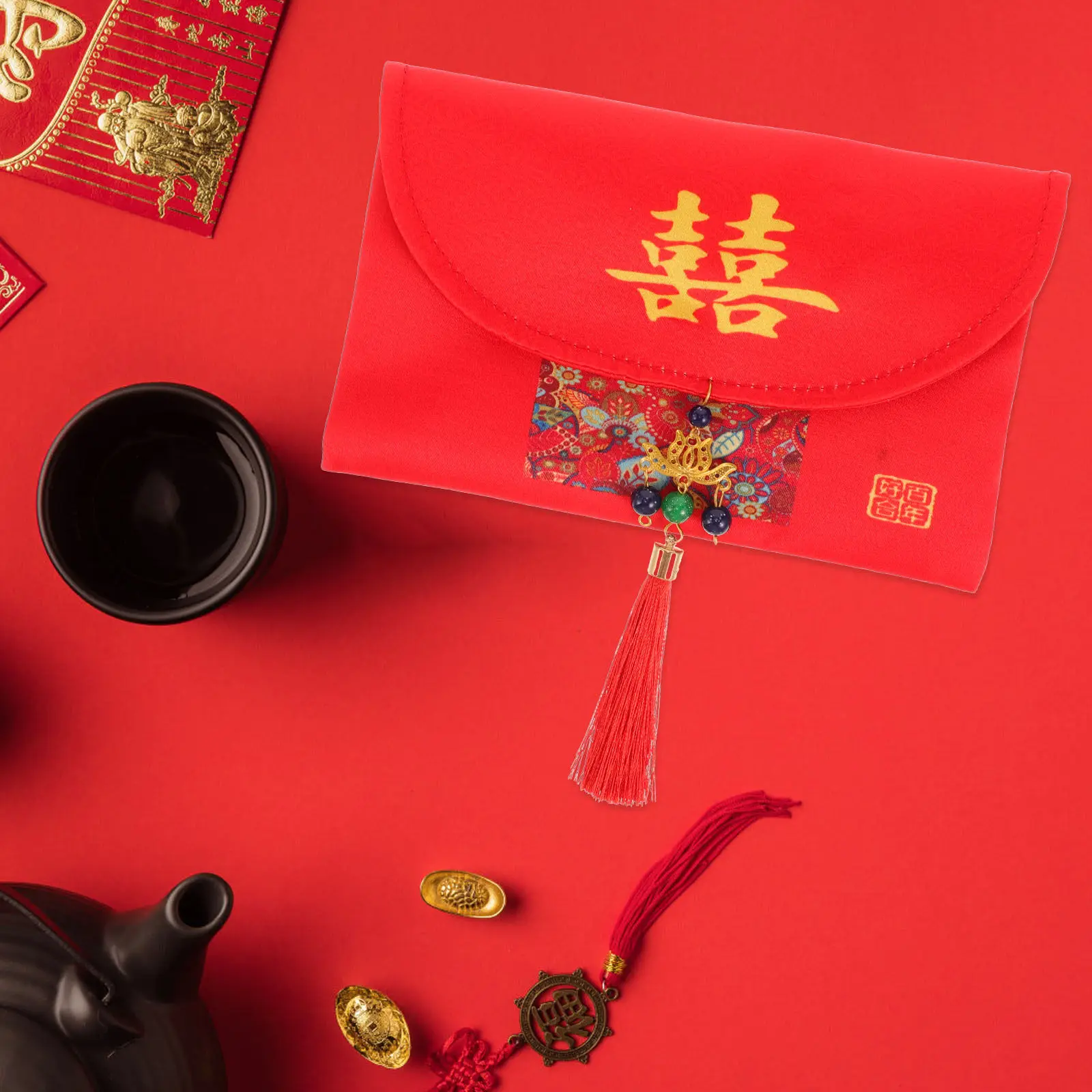 Wedding Red Envelope Fabric Chinese Style Money Packet Traditional Hong Bao Red Packet for Wedding Supplies Events