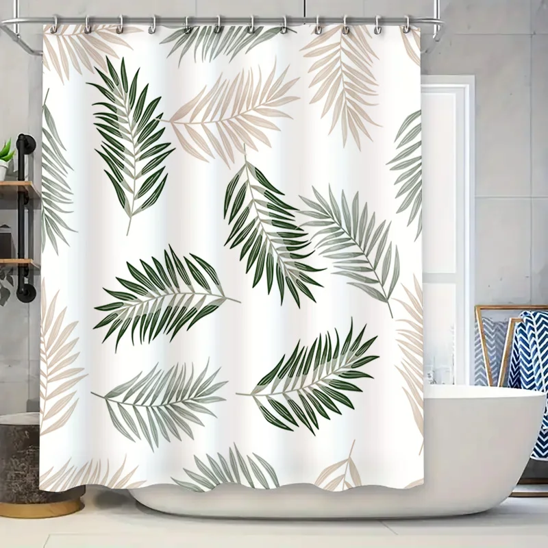 الأخضر يترك دش الستار ديكور المنزل مقاوم للماء الحمام الستائر الزخرفية الأبيض الأخضر الأزهار أحواض استحمام الطباعة دش #1